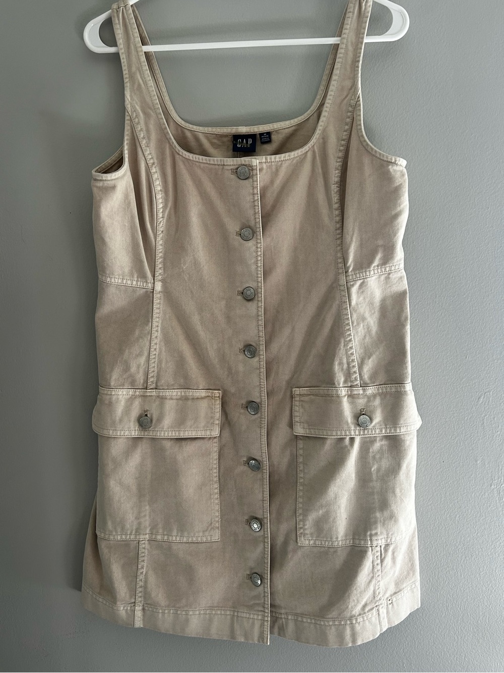GAP Beige Sleeveless Button-Front Utility Dress